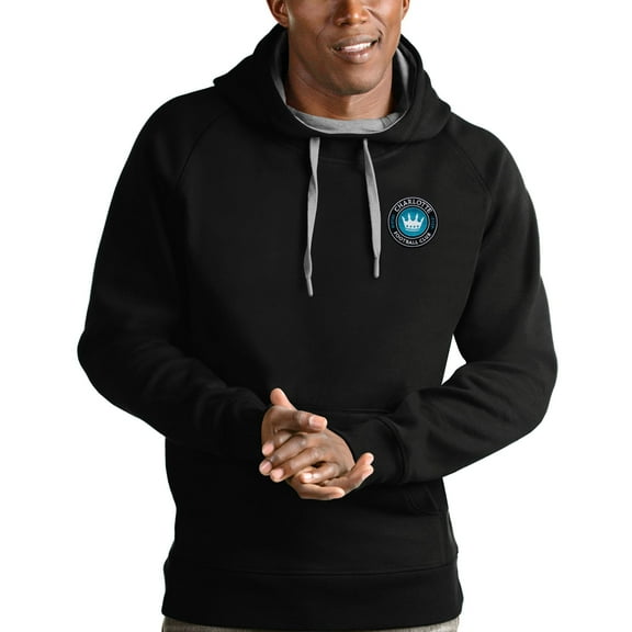 Men's Antigua Black Charlotte FC Logo Victory Pullover Hoodie