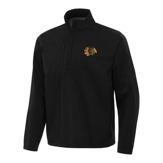 Men's Antigua Black Chicago Blackhawks Brisk Quarter-Zip Windbreaker