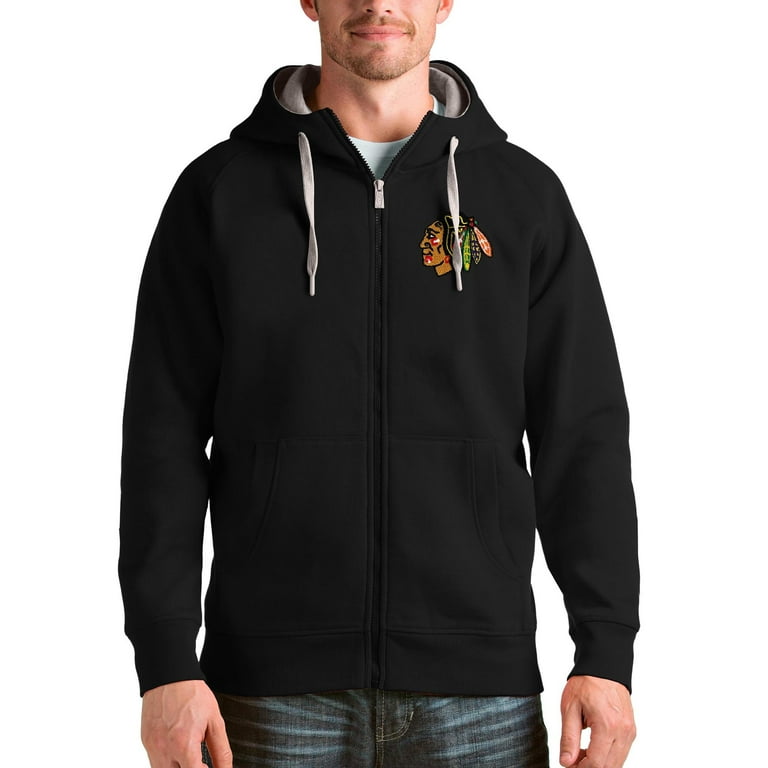 Men's Antigua Black Chicago Blackhawks Logo Victory Full-Zip