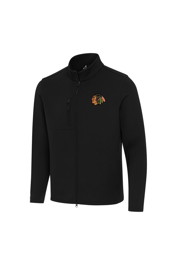 Men's Antigua Black Chicago Blackhawks Objection Double-Peached Full-Zip Jacket