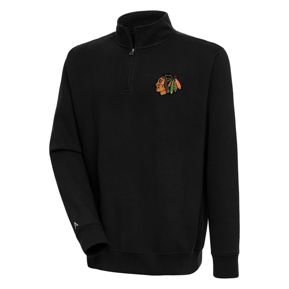 Men's Antigua Black Chicago Blackhawks Victory Quarter-Zip Pullover Top
