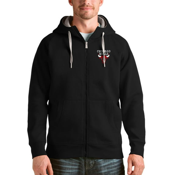 Men's Antigua Black Chicago Bulls Logo Victory Full-Zip Hoodie