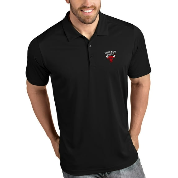 Men's Antigua Black Chicago Bulls Tribute Polo