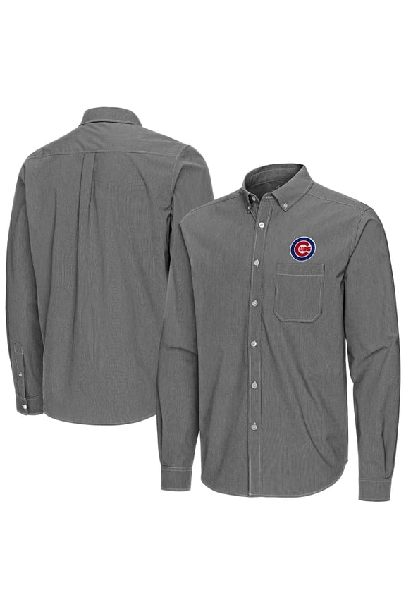 Men's Antigua Black Chicago Cubs Porter Woven Long Sleeve Button-Down Shirt