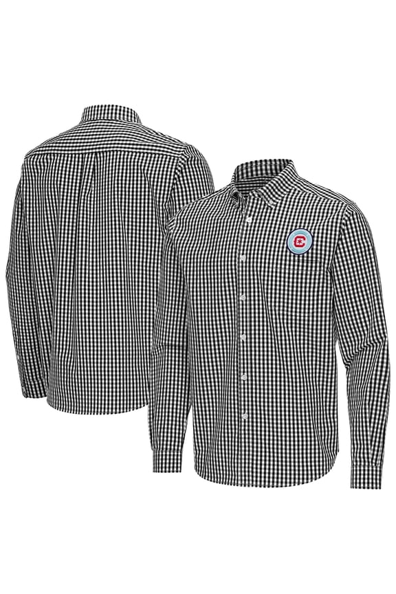 Men's Antigua Black Chicago Fire Ellis Tri-Blend Long Sleeve Button-Down Shirt