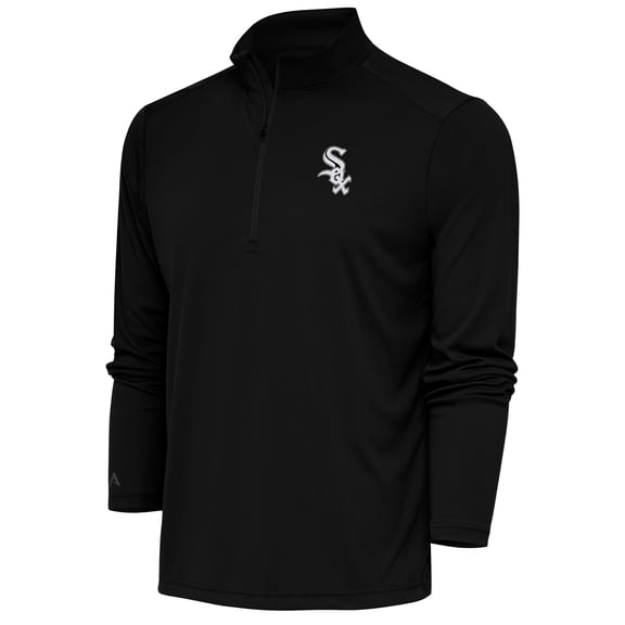 Men's Antigua Black Chicago White Sox Metallic Tribute Quarter-Zip Top