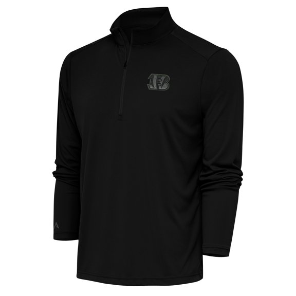 Men's Antigua Black Cincinnati Bengals Tonal Logo Tribute Quarter-Zip Pullover Top