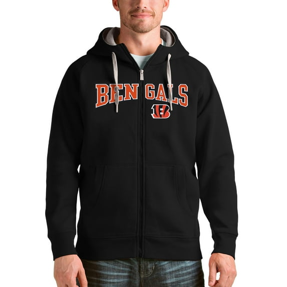 Men's Antigua Black Cincinnati Bengals Wordmark Victory Full-Zip Hoodie