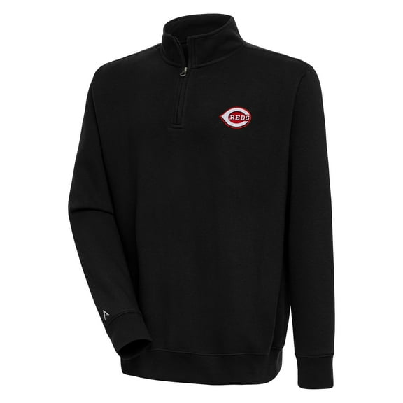 Men's Antigua  Black Cincinnati Reds Victory Quarter-Zip Pullover Top