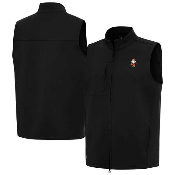 Men's Antigua Black Clemson Standing Tiger Golf Demand Full-Zip Vest