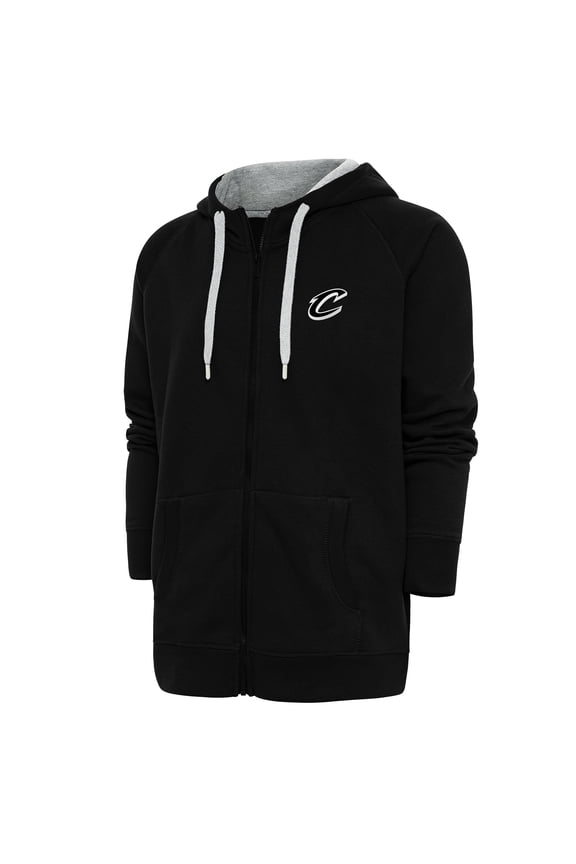 Men's Antigua Black Cleveland Cavaliers Metallic Logo Victory Raglan Full-Zip Hoodie