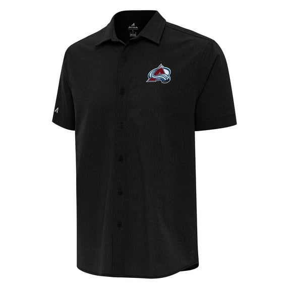 Men's Antigua Black Colorado Avalanche Activate Woven Short Sleeve Button-Up Shirt