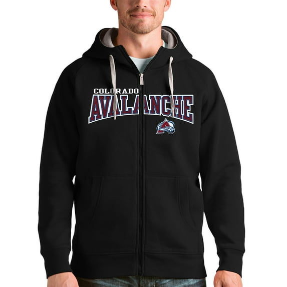 Men's Antigua Black Colorado Avalanche Wordmark Victory Full-Zip Hoodie
