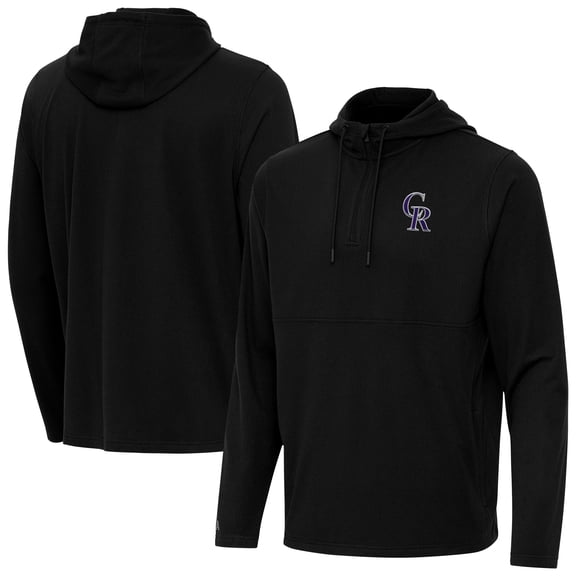 Men's Antigua Black Colorado Rockies Connected Quarter-Zip Pullover Hoodie