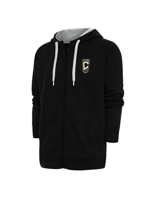 Men's Antigua Black Columbus Crew Logo Victory Full-Zip Hoodie