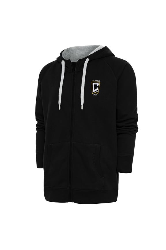 Men's Antigua Black Columbus Crew Logo Victory Full-Zip Hoodie