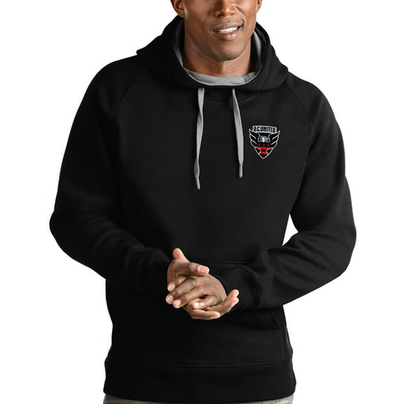 Men's Antigua Black D.C. United Logo Victory Pullover Hoodie