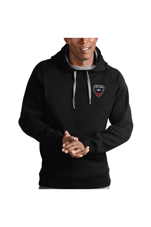 Men's Antigua Black D.C. United Logo Victory Pullover Hoodie