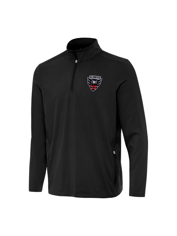 Men's Antigua Black D.C. United Perilous Quarter-Zip Pullover Top