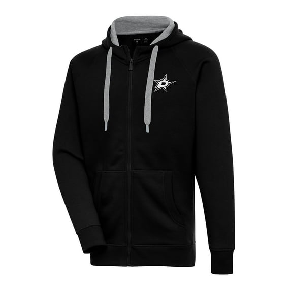 Men's Antigua Black Dallas Stars Metallic Logo Victory Full-Zip Hoodie