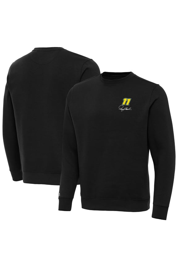Men's-Antigua Black Denny Hamlin Big & Tall Victory Crewneck Pullover Sweatshirt