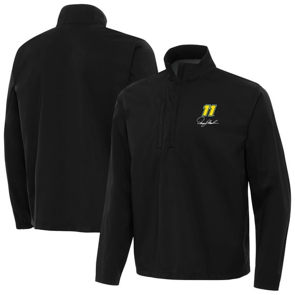 Men's-Antigua  Black Denny Hamlin Brisk Quarter-Zip Pullover Jacket