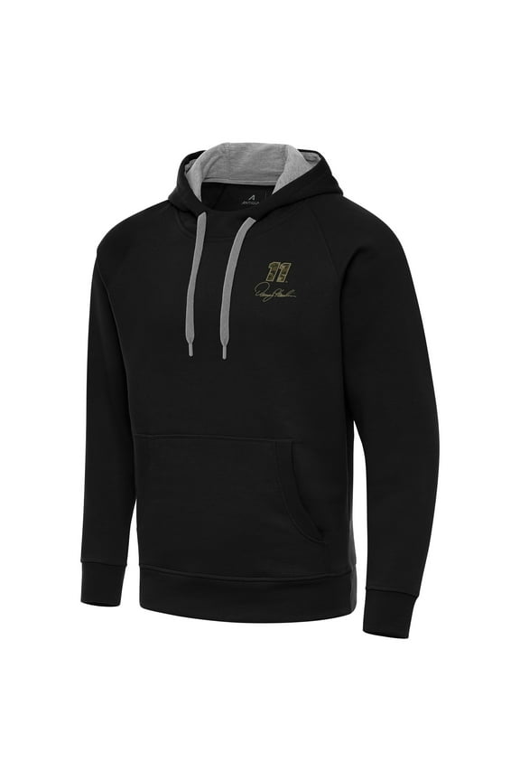 Men's-Antigua Black Denny Hamlin Fleece Victory Pullover Hoodie
