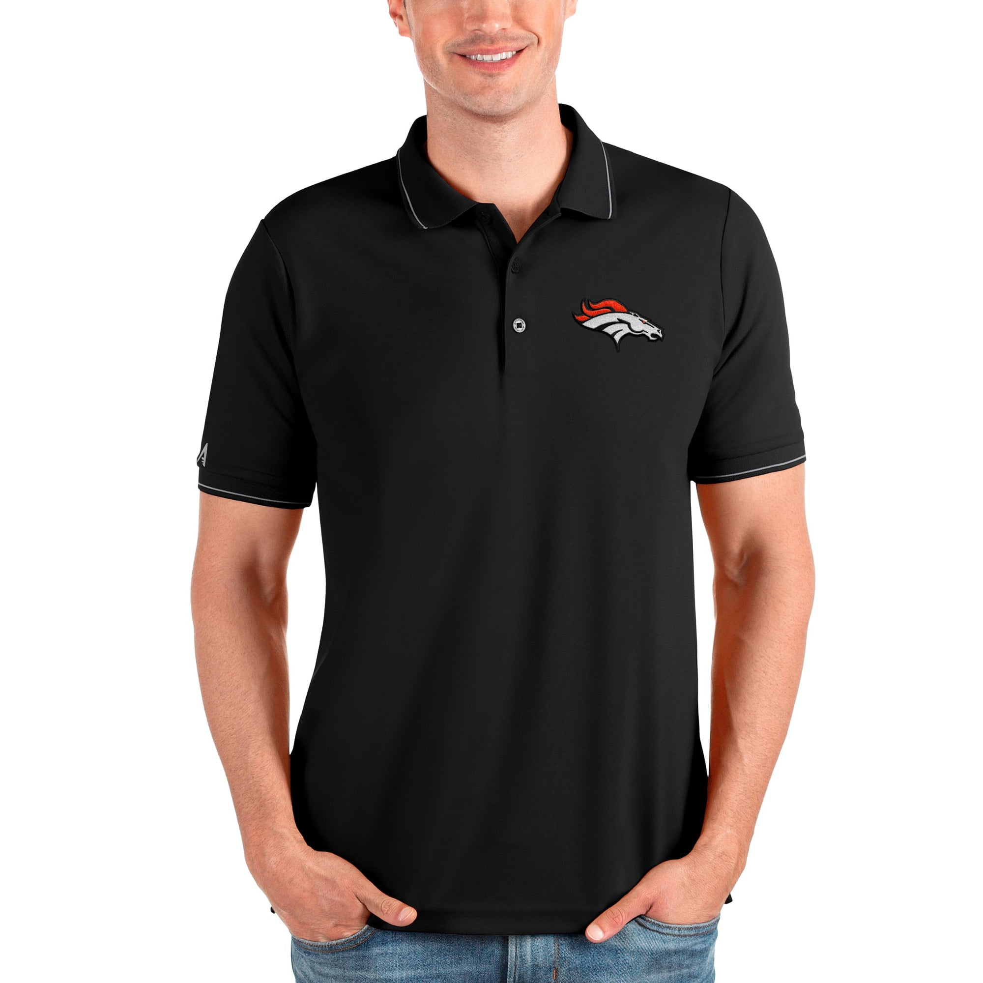 Men's Antigua Black Denver Broncos Affluent Polo 