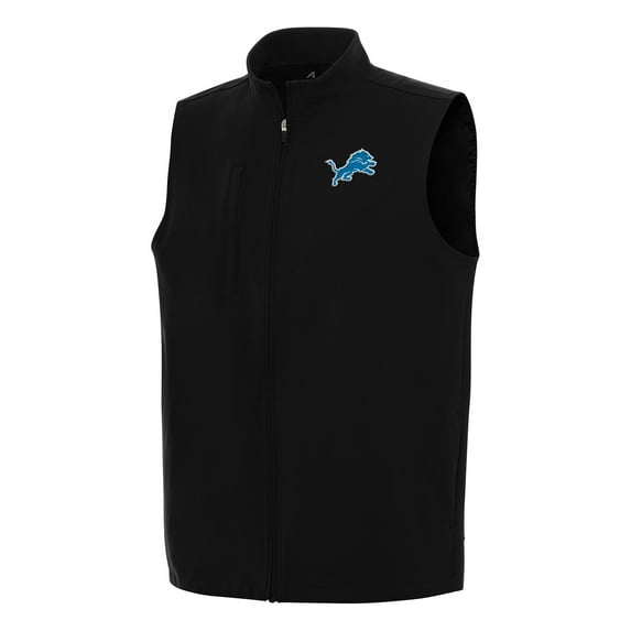 Men's Antigua Black Detroit Lions Regard Full-Zip Vest