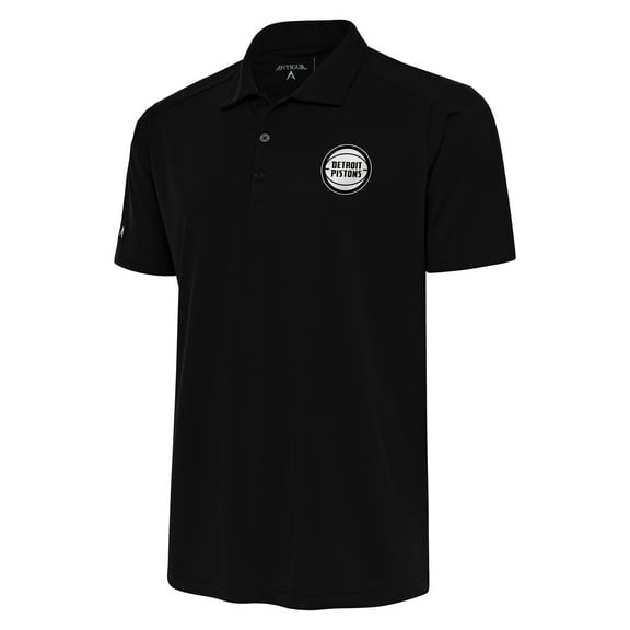 Men's Antigua Black Detroit Pistons Metallic Logo Tribute Polo