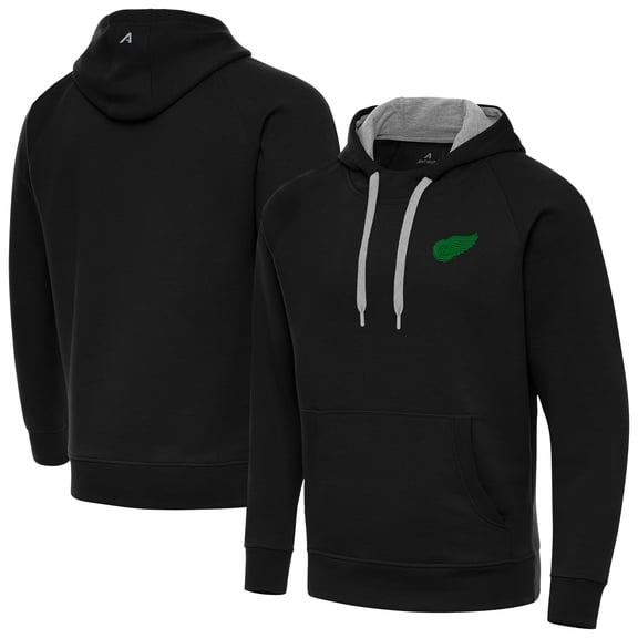 Men's Antigua Black Detroit Red Wings St. Patrick's Day Victory Pullover Hoodie