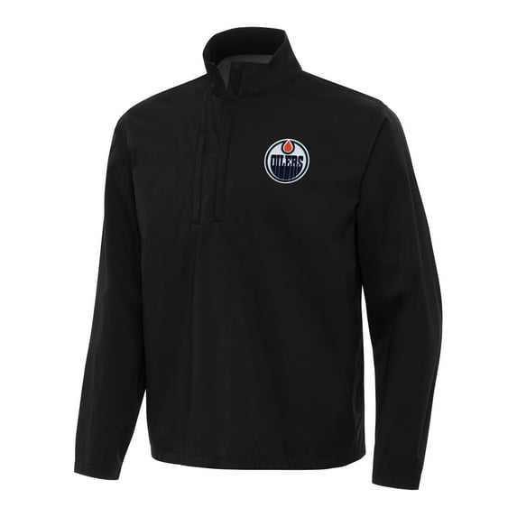 Men's Antigua Black Edmonton Oilers Brisk Quarter-Zip Windbreaker
