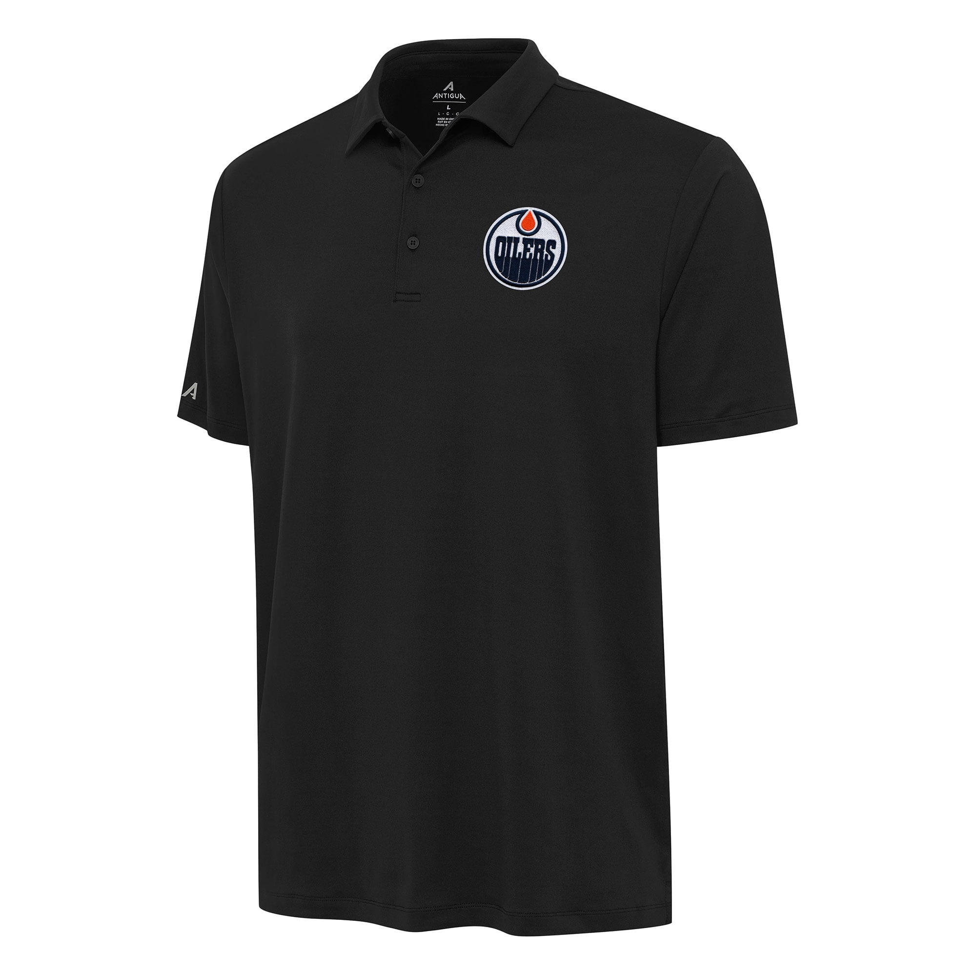 Men's Antigua Black Edmonton Oilers Reprocess Polo