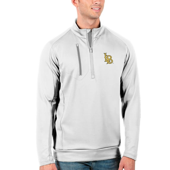 Men's Antigua Black/Gold Cal State Long Beach The Beach Generation Half-Zip Pullover Jacket