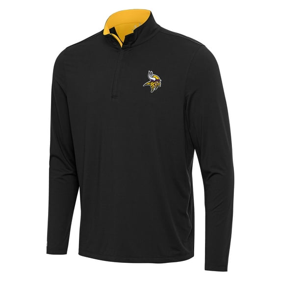 Men's Antigua Black/Gold Minnesota Vikings Content Quarter-Zip Pullover Top