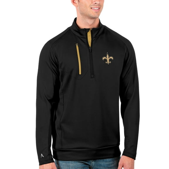 Men's Antigua Black/Gold New Orleans Saints Generation Quarter-Zip Pullover Jacket