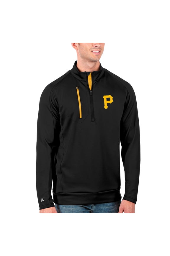 Men's Antigua Black/Gold Pittsburgh Pirates Generation Quarter-Zip Pullover Jacket