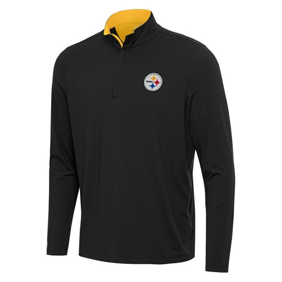 Men's Antigua Black/Gold Pittsburgh Steelers Content Quarter-Zip Pullover Top