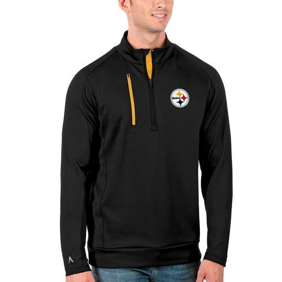 Men's Antigua Black/Gold Pittsburgh Steelers Generation Quarter-Zip Pullover Jacket