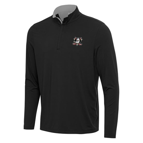 Men's Antigua Black/Gray Anaheim Ducks Content Quarter-Zip Pullover Top