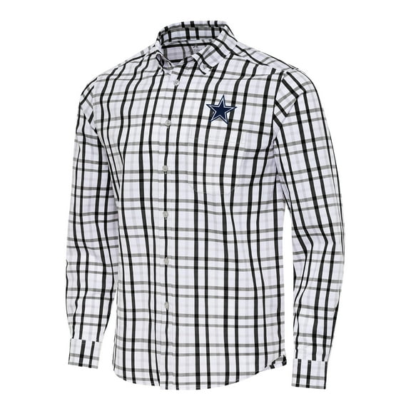 Men's Antigua Black/Gray Dallas Cowboys Tending Woven Tri-Blend Long Sleeve Button-Down Shirt