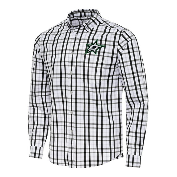 Men's Antigua Black/Gray Dallas Stars Tending 2 Button-Down Long Sleeve Shirt