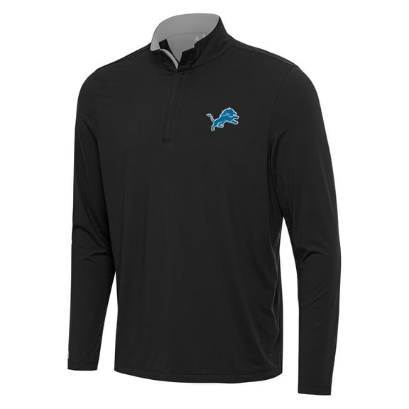 Men's Antigua Black/Gray Detroit Lions Content Quarter-Zip Pullover Top