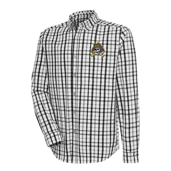 Men's Antigua Black/Gray ECU Pirates Tending Tri-Blend Button-Down Long Sleeve Shirt
