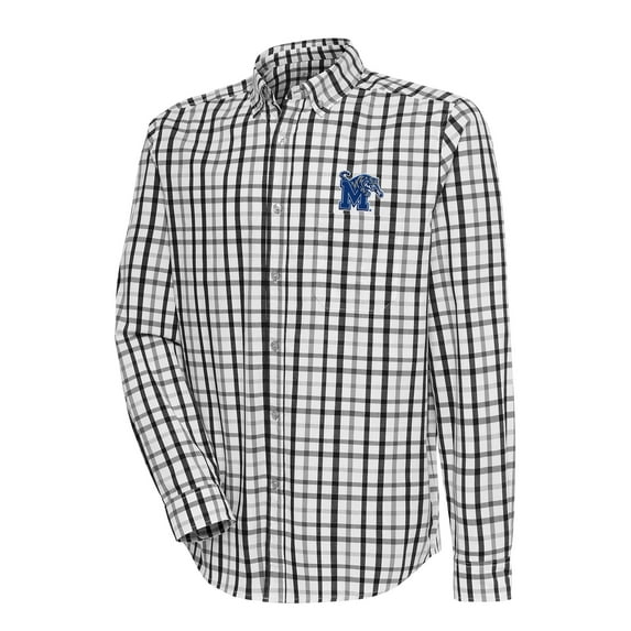 Men's Antigua Black/Gray Memphis Tigers Tending 2 Tri-Blend Long Sleeve Full-Button Shirt