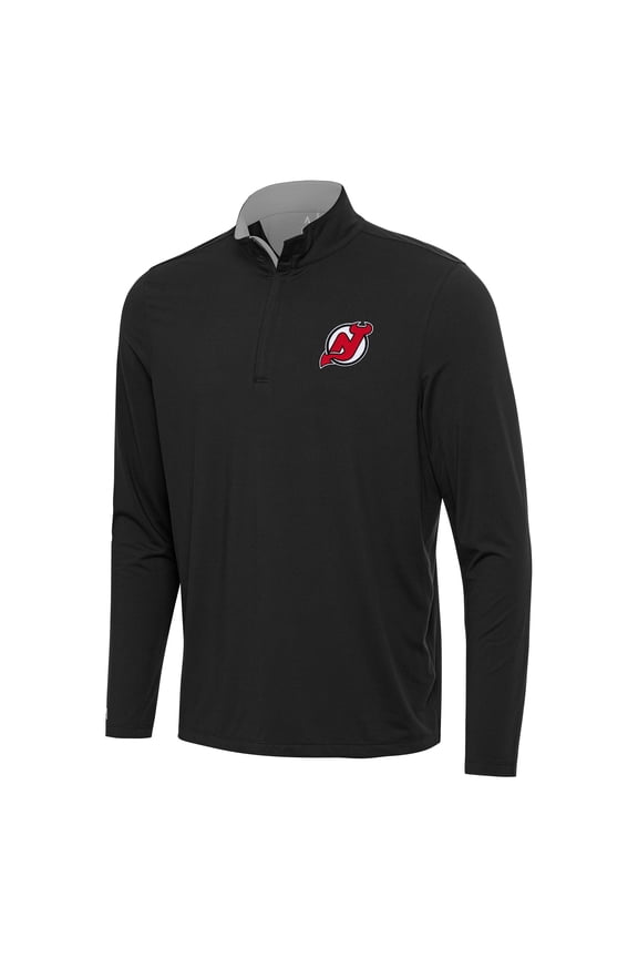 Men's Antigua Black/Gray New Jersey Devils Content Quarter-Zip Pullover Top