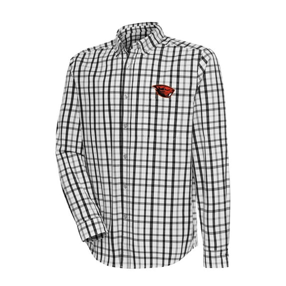 Men's Antigua Black/Gray Oregon State Beavers Tending Tri-Blend Button-Down Long Sleeve Shirt