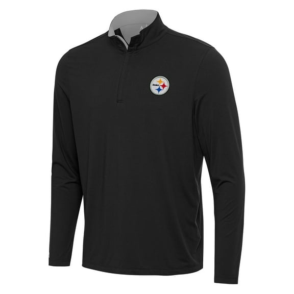 Men's Antigua Black/Gray Pittsburgh Steelers Content Quarter-Zip Pullover Top