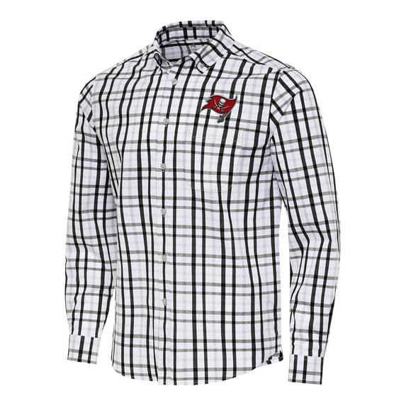 Men's Antigua Black/Gray Tampa Bay Buccaneers Tending Woven Tri-Blend Long Sleeve Button-Down Shirt