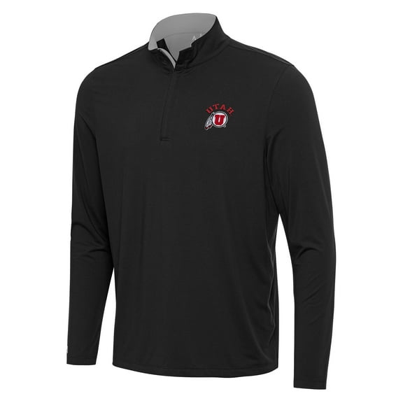 Men's Antigua Black/Gray Utah Utes Content Quarter-Zip Pullover Top